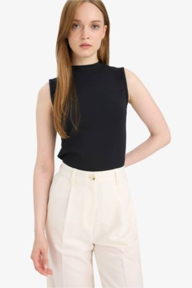 Crew Neck Black Tank Top