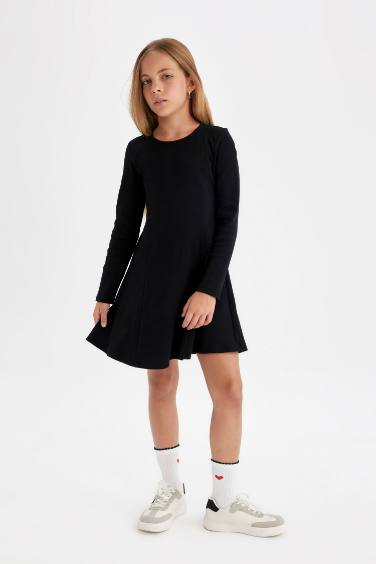 Baby Girl Black Basic Crew Neck Ribbed Camisole Dress