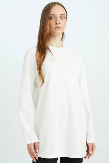 Regular Fit Crew Neck Basic Long Sleeve T-Shirt Tunic