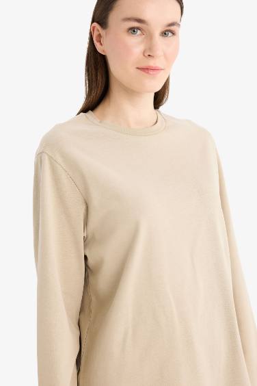 Regular Fit Bisiklet Yaka Basic Düz Uzun Kollu Tişört Tunik