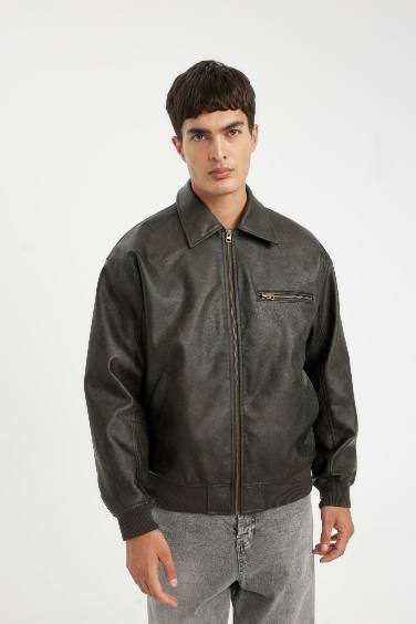 Water Repellent Oversize Fit Faux Leather Jacket