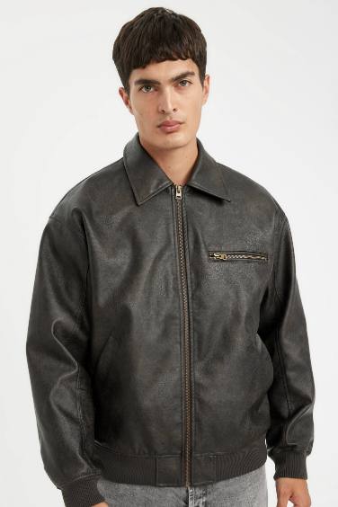 Water Repellent Oversize Fit Faux Leather Jacket