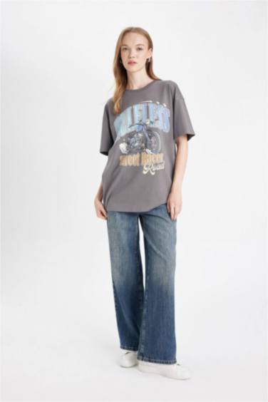 Oversize Fit Crew Neck Printed Short Sleeve T-Shirt