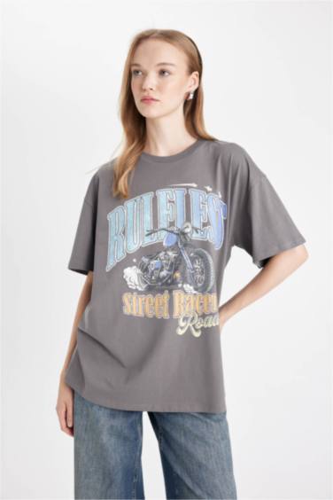Oversize Fit Crew Neck Printed Short Sleeve T-Shirt