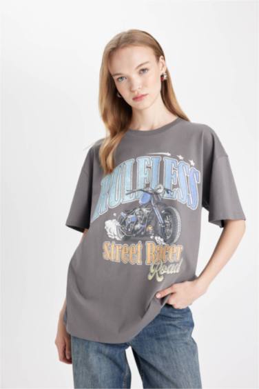 Oversize Fit Crew Neck Printed Short Sleeve T-Shirt