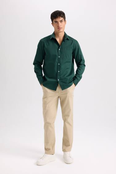 Regular Fit Polo Yaka Gabardin Uzun Kollu Gömlek