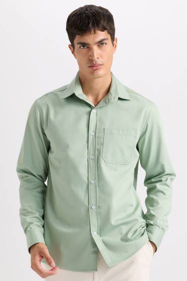 Regular Fit Polo Collar Gabardine Long Sleeve Shirt