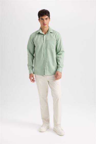 Regular Fit Polo Collar Gabardine Long Sleeve Shirt