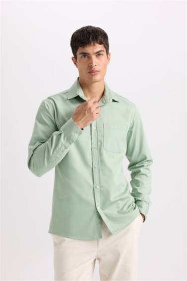 Regular Fit Polo Collar Gabardine Long Sleeve Shirt