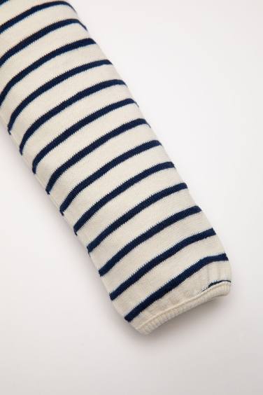 Baby Girl Regular Fit Buttoned Inside Soft Furry Striped Sweatshirt