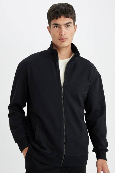 Comfort Fit Stand Collar Cardigan