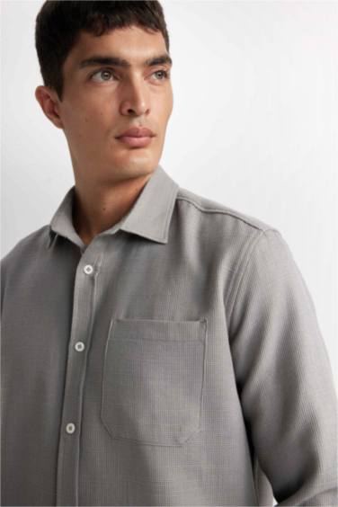 Regular Fit Polo Collar Cotton Shirt