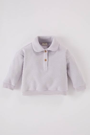 Sweatshirt à col Polo boutonné pour bébé fille