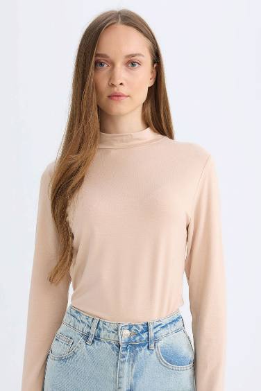 Half Turtleneck Long Sleeve Basic T-Shirt Tunic