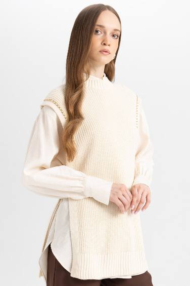 Half Turtleneck Basic Side Slit Pullover