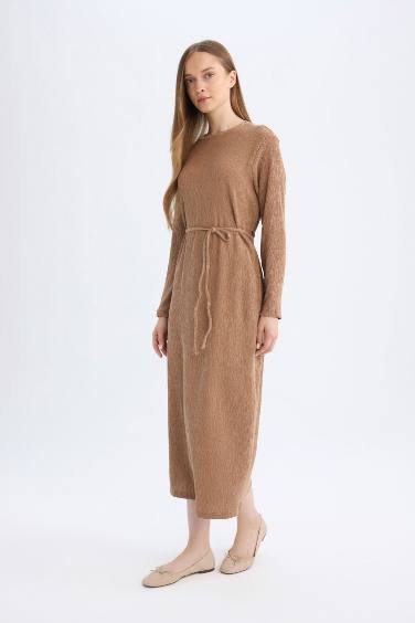 Regular Fit Crepe Long Sleeve Midi Dress