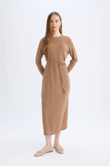 Regular Fit Crepe Long Sleeve Midi Dress
