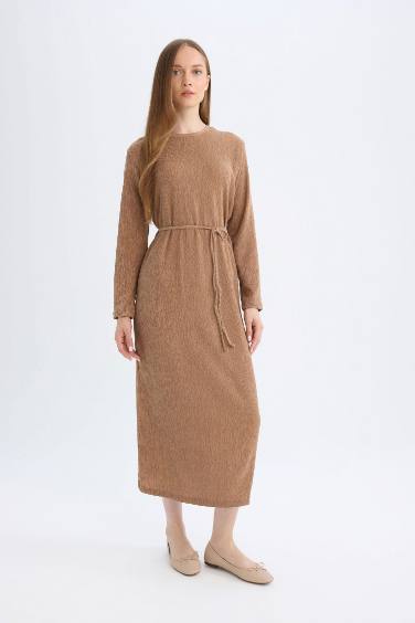 Regular Fit Crepe Long Sleeve Midi Dress