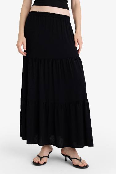 Yüksek Bel Krinkıl Viskon Maxi Etek