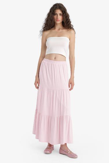 Yüksek Bel Pamuk Astarlı Krinkıl Viskon Maxi Etek