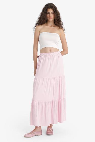 Yüksek Bel Pamuk Astarlı Krinkıl Viskon Maxi Etek