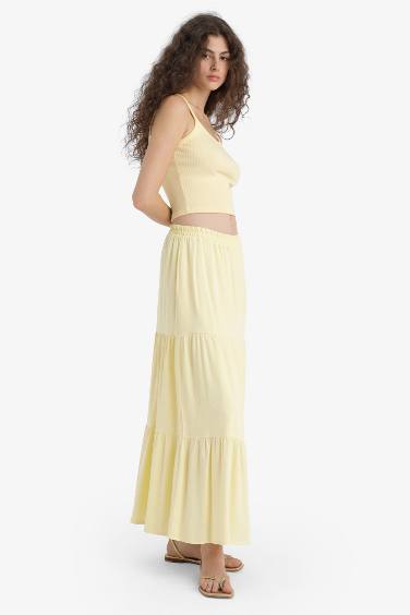 Yüksek Bel Pamuk Astarlı Krinkıl Viskon Maxi Etek