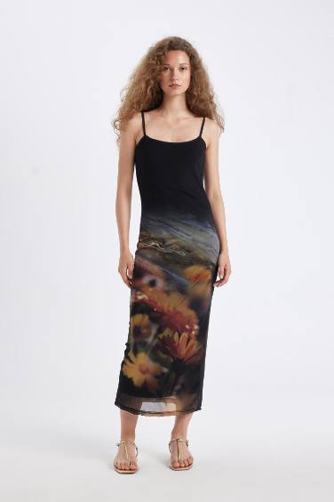 فستان طويل تول بوديكون بحمالات