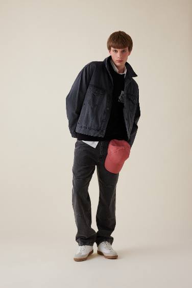 %100 Pamuk Oversize Geniş Kalıp Polo Yaka Düğmeli Cepli Yıkamalı Denim Ceket