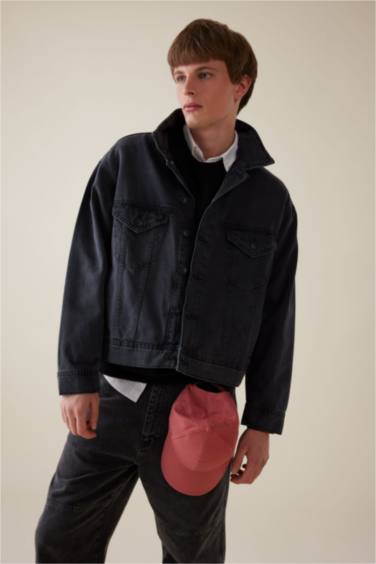%100 Pamuk Oversize Geniş Kalıp Polo Yaka Düğmeli Cepli Yıkamalı Denim Ceket