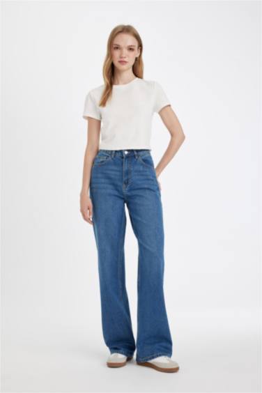 Straight Wide High Waist Washed Jeans