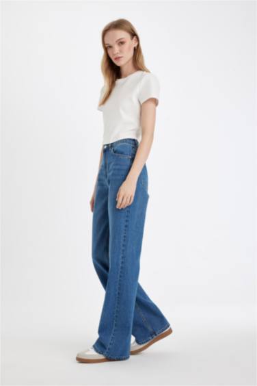 Straight Wide High Waist Washed Jeans