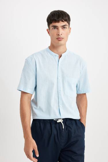 Chemise à manches courtes en coton bleu pour Homme