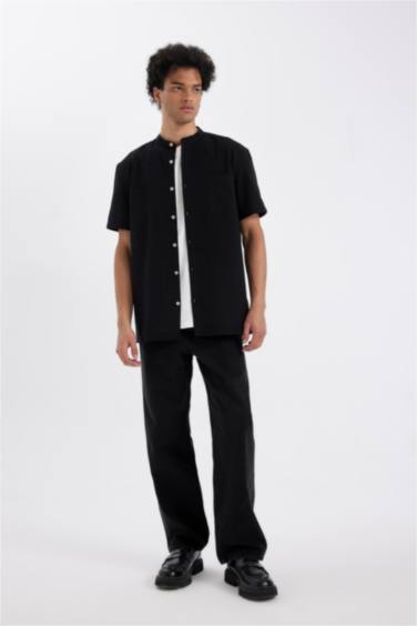 قميص نص كم قطن قصة عادية وياقة عالية