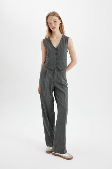 Wide Leg Double Pocket Striped Trousers