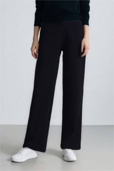 سروال قماش سميك بقصة مستقيمة بجيب