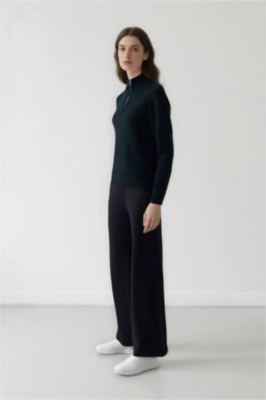 سروال قماش سميك بقصة مستقيمة بجيب