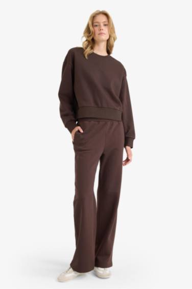 Straight Fit Basic Thick Sweatshirt Fabric Trousers
