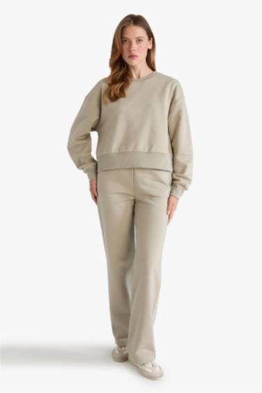Straight Fit Basic Thick Sweatshirt Fabric Trousers