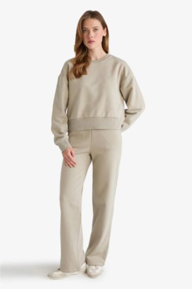Straight Fit Basic Thick Sweatshirt Fabric Trousers