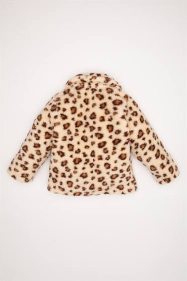 Baby Girl Zippered Leopard Patterned Welsoft Plush Cardigan