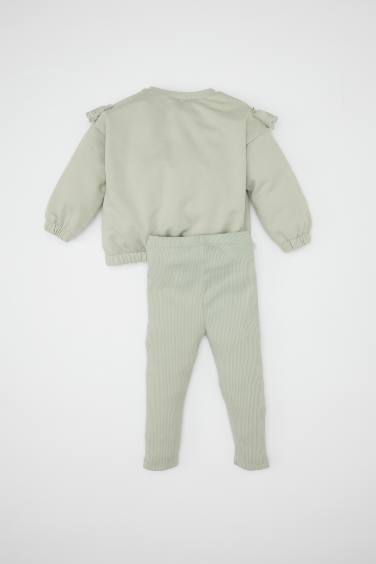 طقم بيبي بناتي سويت شيرت وليجن بخصر مطاطي - قطعتين