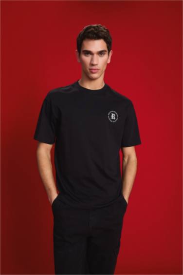 Boxy Fit Crew Neck Printed Short Sleeve T-Shirt