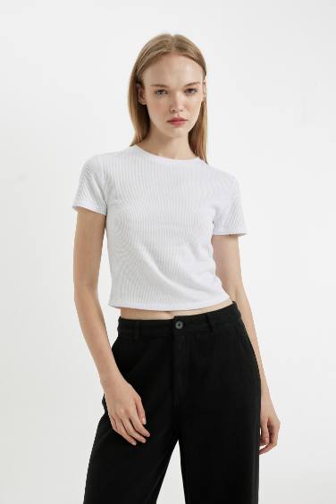 T-Shirt basique à Manches Courtes Coupe Slim pour Femme