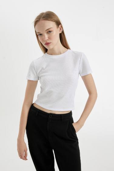 Fitted Waffle Basic Short Sleeve T-Shirt