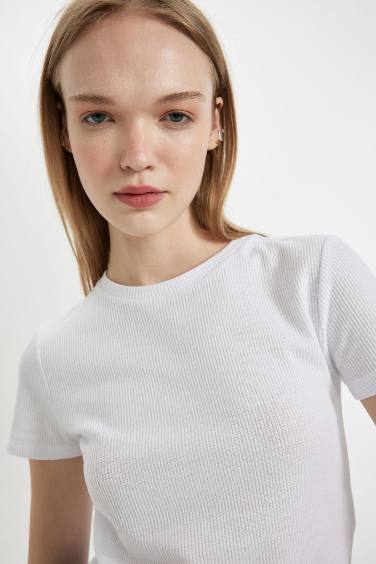 Fitted Waffle Basic Short Sleeve T-Shirt