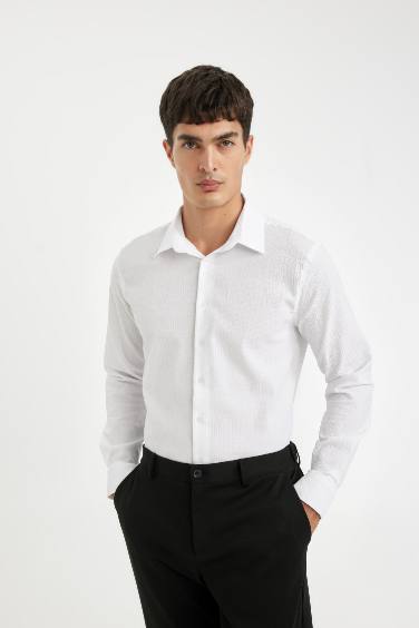 Modern Fit Crinkle Fabric Seersucker Patterned Shirt