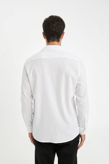 Modern Fit Crinkle Fabric Seersucker Patterned Shirt