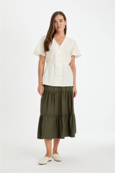 Regular Fit Beli Lastikli Belmando Kiloş Midi Etek