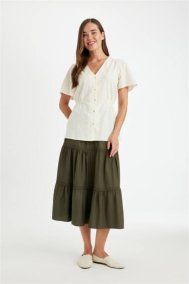 Regular Fit Beli Lastikli Belmando Kiloş Midi Etek