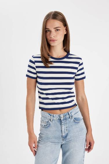 T-Shirt à Manches Courtes Coupe Slim rayé Col rond